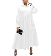 Women's Long Sleeve Maxi Shirt Dress Elegant Button Down Loose Swing Party Dress