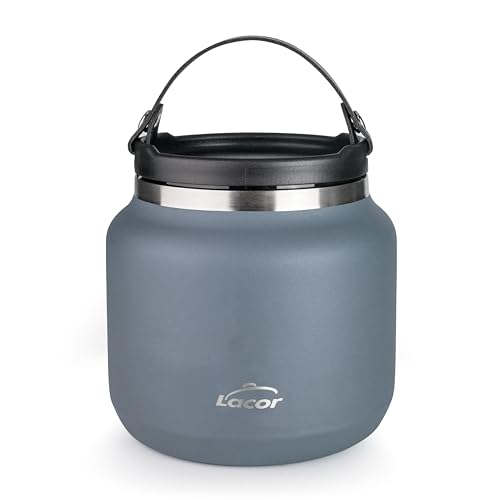 LACOR - 62670 - Termo para Comida Caliente Eira, 700 ml, Acero Inoxidable 18/10, Doble Pared, Hermético, Mantiene Temperatura, Boca Extra Ancha con Asa, Termo Portátil, Libre de BPA, Plateado