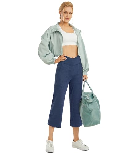 Image of G4Free Capri Pants for Women Wide Leg Yoga Dress Capris with Pockets Cross Loose Casual Work Crop Pants