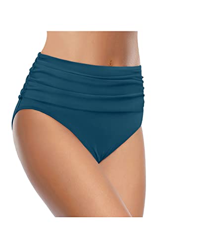 Image of Tempt Me Women's High Waisted Bikini Bottom Tummy Control Ruched Bathing Suit Swim Bottom