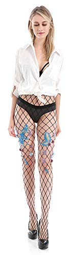 Image of Ulalaza Sparkle Hollow Out Letter Nude Colorful Rhinestone Hot Drilling Fishnet Pantyhose Tights for women Luminous