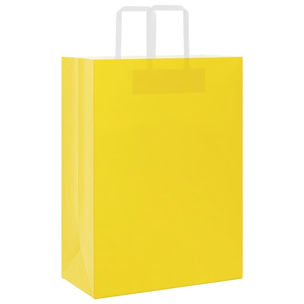 Torby papierowe kraft 50 szt. z żółtymi uchwytami 32x17x44 cm, torby na zakupy z recyklingu na prezenty, imprezy, zakupy i odpady
