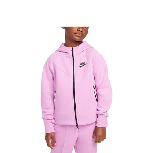 Nike Sportswear Tech Fleece Big Kids' (Girls') Full-Zip Hoodie (FD2979-632, Beyond Pink/Black/Black)