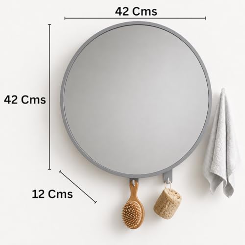 Image of CIPLA PLAST Rich Look Bathroom Cabinet with Mirror | Storage Organiser | Strong Plastic Bathroom Shelves Wall Mounted | Bathroom Accessories| Mirror Cabinet (2, Metellic Grey, Round)
