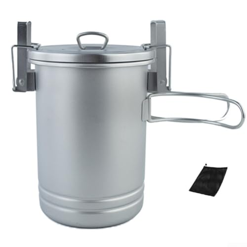 Linnkyfloa Stainless Steel Camping Rice Cooker Pot with Steamer, 1750ml Portable Cooking Set for Hiking and Backpacking, Silver (Includes Storage Bag)