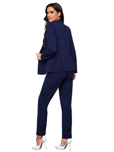 Women's Suits for Work Professional Business Attire 2 Piece Blazer and Pants Set, Navy Blue, XL (16-18)2