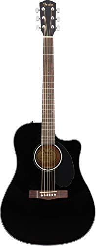 Fender Cd-60Sce Solid Top Dreadnought Acoustic-Electric Guitar - Black Bundle With Hard Case, Instrument Cable, Tuner, Strap, Strings, Picks, And Austin Bazaar Instructional Dvd #TOP1