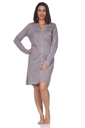 Normann Damen Langarm Nachthemd zum durchknöpfen in Tupfenoptik - auch in Übergröße, Farbe:Sand, Größe:48-50