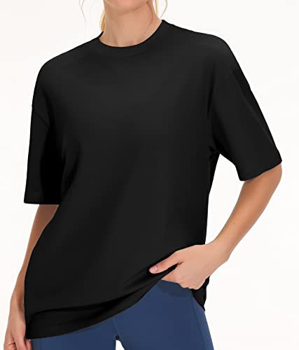 Origiwish Women's Oversized Workout T-Shirts Loose Fit Gym Athletic Short Sleeve Summer Casual Tops Black #TOP2