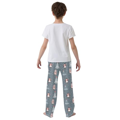 Penguin Xmas Tree Snowflake Boys Long Pants Soft Trousers Elastic Waist Kids Lounge Bottoms with Pockets S-XL3