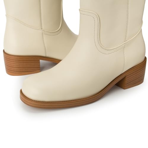 Image of Gothictor Women's Banana Knee High Boots Square Toe Chunky Block Heel Comfortable Low Heel Pull on Wide Calf Riding Long Boots for Women