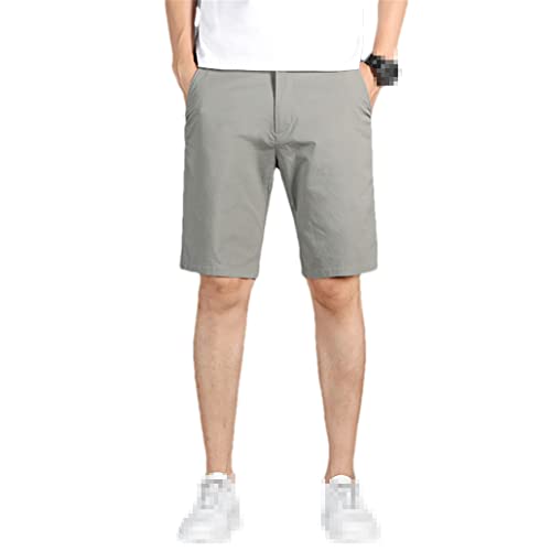 Classic Men's Slim Shorts Summer Business Thin Stretch Shorts Male Casual Flat Front Shorts Gray #TOP1