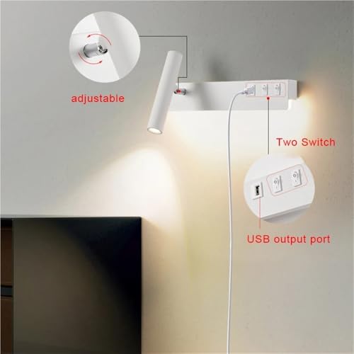 Lámpara de pared LED con interruptor USB y luz cálida para interior 3