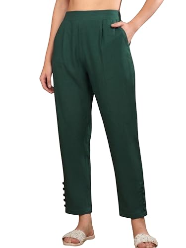 Image of Yash Gallery Women's Regular Fit Mid Rise Solid Lycra Trouser Regular Pants
