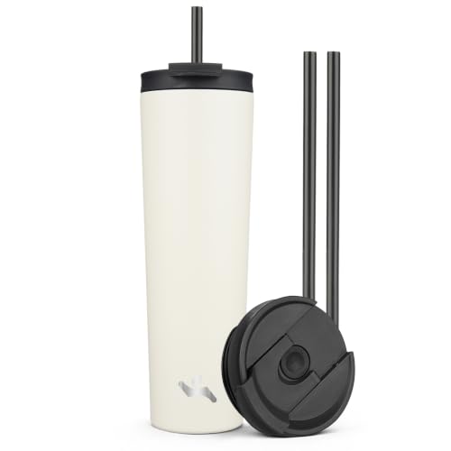 Image of Konokyo 34 oz Insulated Tumbler Water Bottle with Straw Lid, Angel White