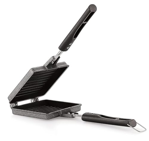 PANCA Non-stick Jumbo Grill Gas Toaster Premium Big Bread Toaster, Sandwich Maker Griller with bakelite Handles and Spatter, Gas Stove Toaster(Aluminium, Black)