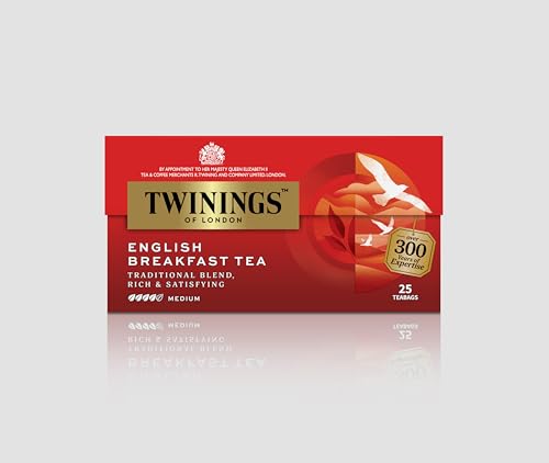 Image of Twinings English Breakfast Tea, 25 Teabags, Premium Black Tea, English Classic Range, Medium Strength, Rich Flavour, 50 gm (Pack of 2)