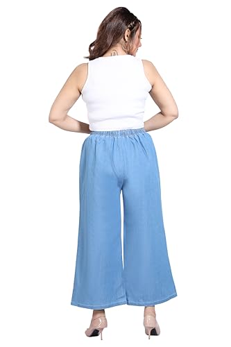 Image of BENKILS Women's Denim Cotton Blend Mid RIS Regular Fit Palazzo Pants - Available Size - S to 7XL