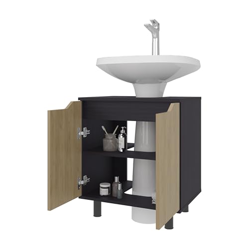 Gabinete de Almacenamiento para Bajo Lavabo en Roble y Negro, Tablero de Partículas, Multicolor miniatura 4