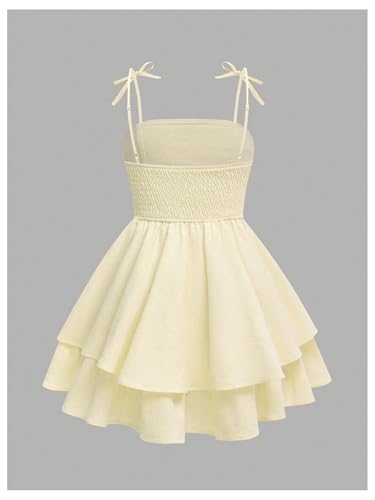 Image of SHENHE Girl's Smocked Ruched A Line Swing Dress Layered Tie Shoulder Flowy Cami Short Dress