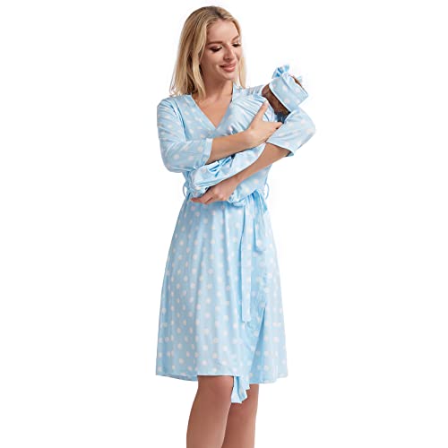 Image of Galabloomer Maternity Robe and Blanket, Matching Mommy Labor Delivery Robe and Swaddle Set