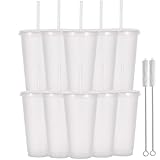 Yisituo 10 Stück Trinkbecher mit Deckel und Strohhalm, 710ml Wiederverwendbare Plastikbecher mit für Smoothies, Kaffee, Party und Reise (10, Transparent)