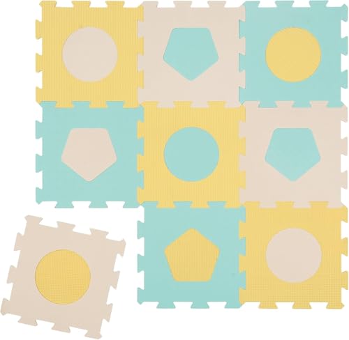 LUDI-Tapis Dalles Formes Géométriques -Puzzle Géant-9 Dalles En Mousse -Naissance - Éveil Bébé - Développe Le Bien-Être, Le Toucher, La Découverte &...