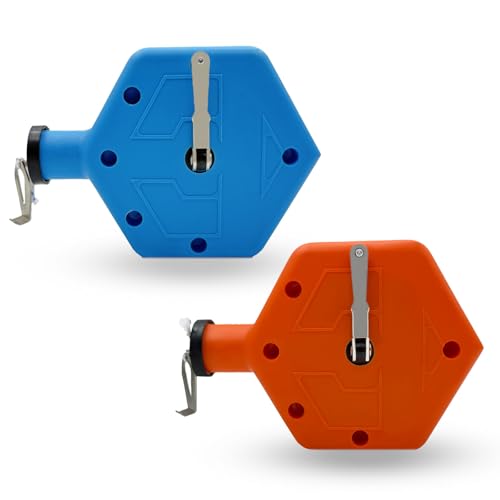 CREAWEA 2PCS Heavy Duty Chalk Line Professional Construction Marking Tool 100-Foot Line Ergonomic Design for Measuring and Layout (Blue and Orange)