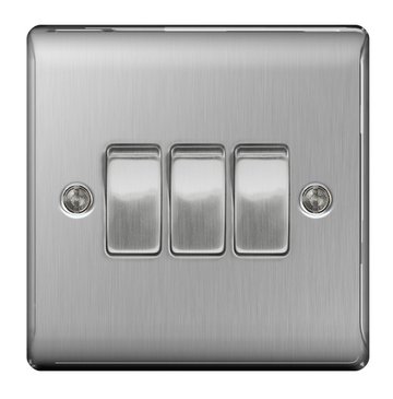 BG Nexus Metal Brushed Steel Light Switch 3G 2W NBS43