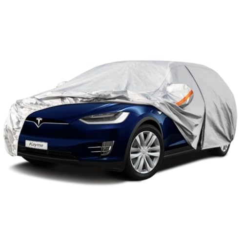 Kayme SUV Car Cover Fit for Tesla Model Y (2020-2025) Automobiles All Weather Waterproof, Outdoor Cover Sun Rain Protection, with Lock and Zipper Door.Silver Silver Custom Fit Tesla Model Y