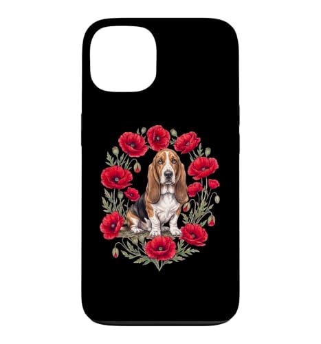 Womens Girls Kids Poppy Flowers Floral Basset Hound Lover �X�}�z�P�[�X iPhone 13 �p