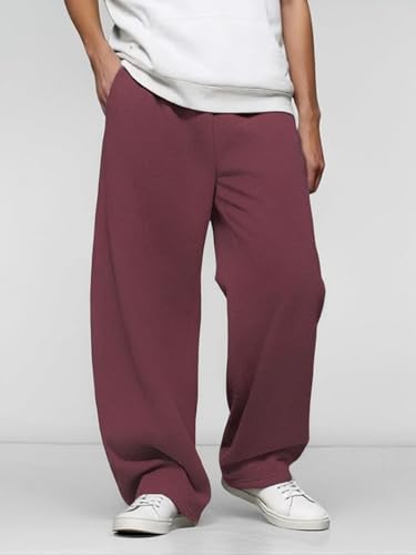 Image of Men's Baggy Sweatpants with Elastic Drawstring Waist, Breathable Wide-Leg Casual Loose Cotton Joggers Deep Pockets