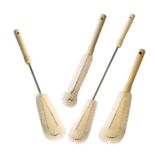 BESTonZON 4pcs Glass Jar Brush Wood Water Bottles Long Handle Washing Brush Nylon Cleaning Brush