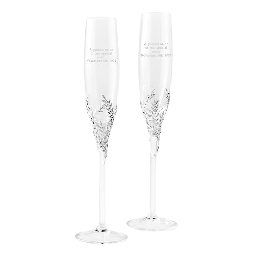 THINGS REMEMBERED Engraved Personalized Athena Wedding Engagement Pavé Champagne Flute Set (Free Customization)