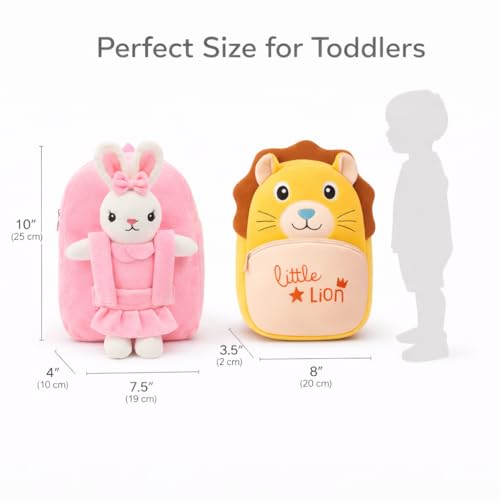 Image of Cartoon Plush Kids School Bag 2-6 Years | Soft Toy Backpack for Boys & Girls | Toddler Nursery Preschool Bag | Lightweight Adjustable Straps