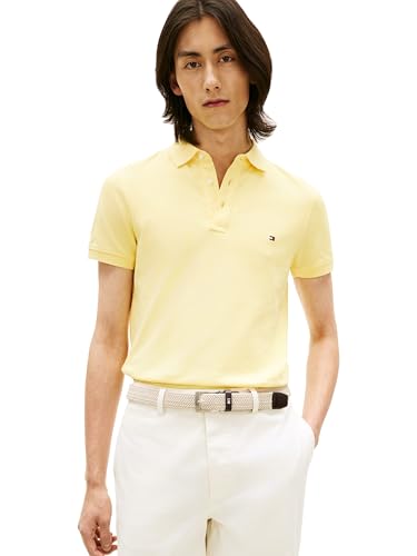 Image of Tommy Hilfiger Men's Short Sleeve Polo Shirts in Slim Fit with Stretch and Organic Pique Cotton