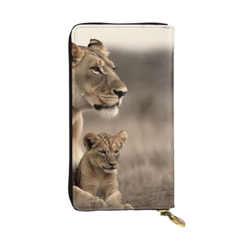 Women's Wallet Clutch Large Capacity Long Wallet Lioness with cub Leather Ladies Card Phone Holder Travel Purse - Main Image