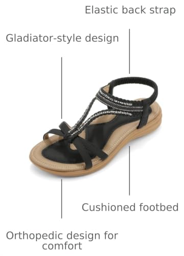 Image of UBFEN Womens Bohemian Flat Sandals With Back Strap Summer Beach Comfortable Bling