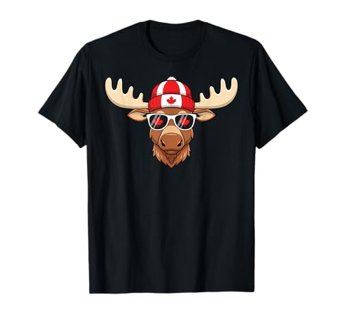 Canada Day Canadian Flag Maple Leaf Moose Sunglasses T-Shirt
