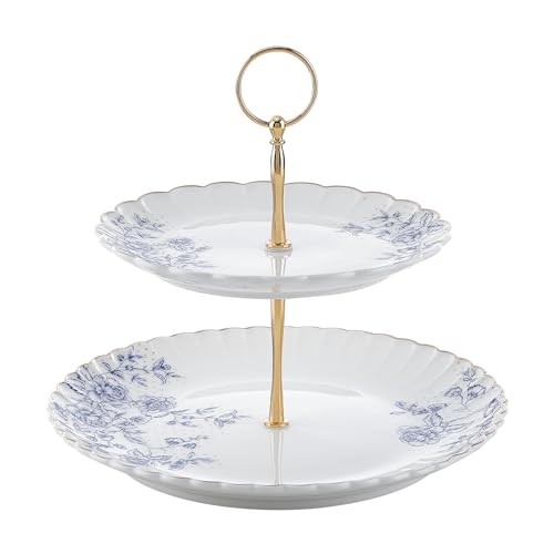 Bloosnow Gold Porcelain Cupcake Stand Holder ,Dessert Tower Holder Display with Base for Wedding, Party, Baby Shower (Blue)