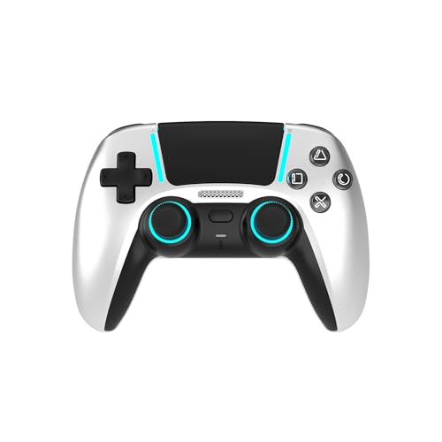 Image of ASRVA Chrome Silver Wireless Pro Controller for PS5 4 Back Buttons,Hall Effect No-Drift Joystick,Micro-Switch ABXY,6-Axis Gyro,Macro,1000mAh Battery,RGB,Compatible with PS5 /PC /Mobile