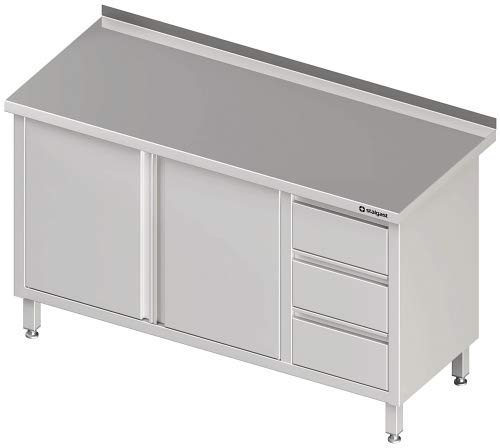 Armoire de travail en acier inoxydable ECO avec porte battante et 3 tiroirs 12x7