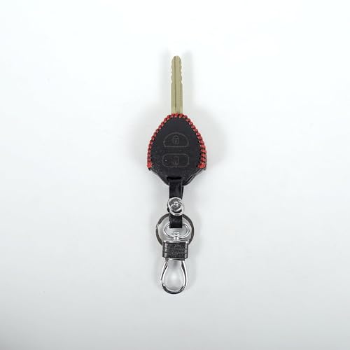 Image of Leather Smart Car Key Cover Case with Metal Hook Keychain for Toyota Old Innova (Black)