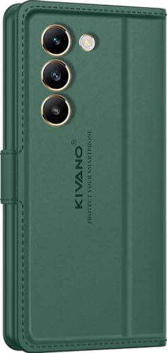 Image of KIVANO LUXE Compatible for Vivo T3 5G / Vivo Y200e 5G Luxury Handmade Leather Magnetic Flip Folio Case | Card Holder & Kickstand | Slim Protective Cover | Unisex - Green