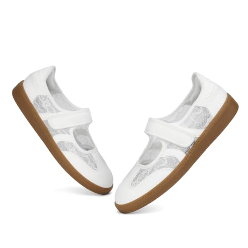 Image of Mary Jane Sneakers for Women Slip on Ballet Flats Walking Retro Sneakers | Round Toe Mary Jane Shoes,Hook and Loop,Lightweight Footwear,Women Fashion Sneakers for Walking, Travel, Workout, Daily Wear