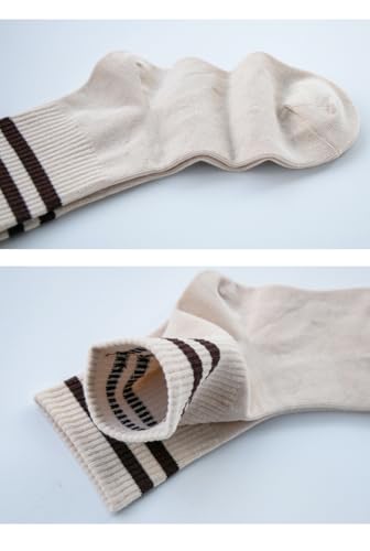 Image of Deeorla Womens Striped Crew Socks Brown Vintage Retro Athletic Socks 5 Pairs