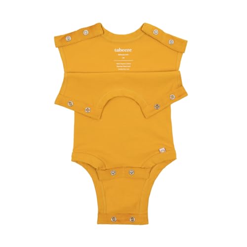 Tabeeze Bottom-Up Baby Bodysuit, Onesie with Top Snaps, As Seen on Shark Tank, 100% GOTS Organic Cotton, Boy/Girl Clothes (Gold, 6-9 Months)