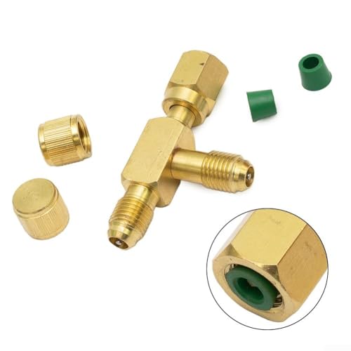 Adaptador en T de latón SAE de 14 x 14 x 14 pulgadas con anillo de sellado de bobina y conector giratorio para manómetro de vacío y puertos de reparación