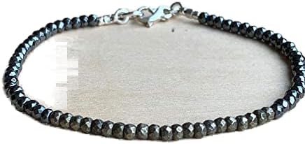 WORLD WIDE GEMSJewelry Delicate Hematite & Pyrite -AAA Grade- Faceted Rondelle Bead Bracelet, Minimalist gemstone bracelet, crystal healing, stacking black stones