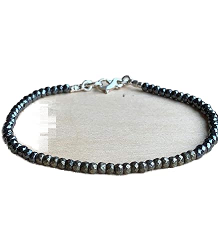 WORLD WIDE GEMSJewelry Delicate Hematite & Pyrite -AAA Grade- Faceted Rondelle Bead Bracelet, Minimalist gemstone bracelet, crystal healing, stacking black stones